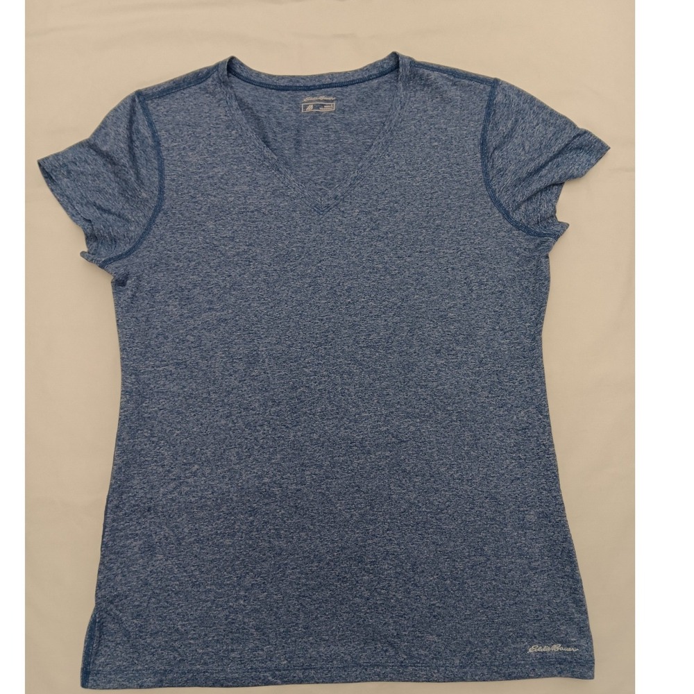 Eddie Bauer Women's Large Blue FreeDry V Neck T Shirt Activewear Workout